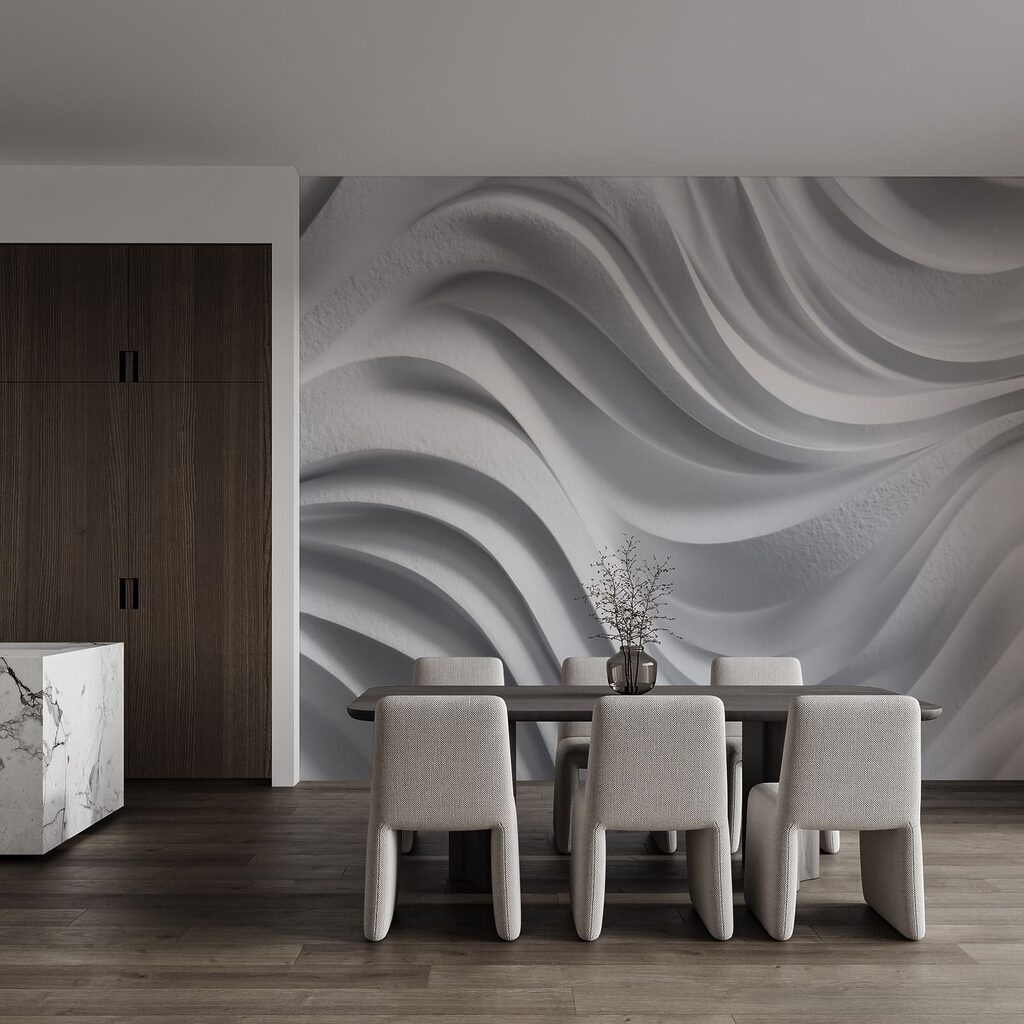 Mur blanc orné de lignes ondulées Mur blanc orné de lignes ondulées