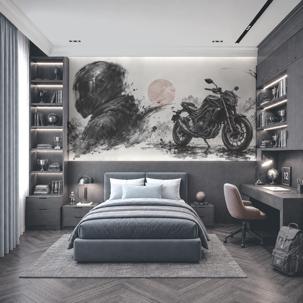 Moto avec un masque noir