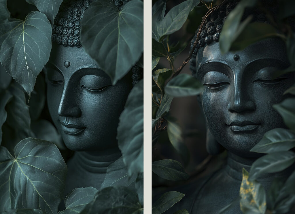 Statue of a person surrounded by leaves Statue of a person surrounded by leaves