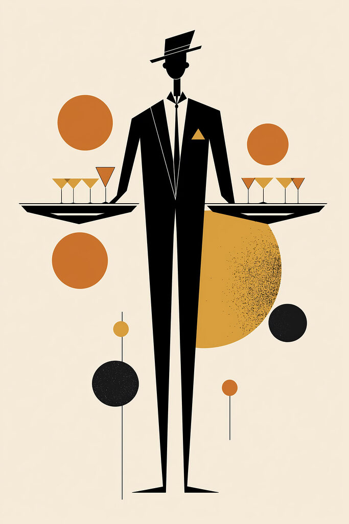 Man in a tuxedo holding a tray of drinks Man in a tuxedo holding a tray of drinks