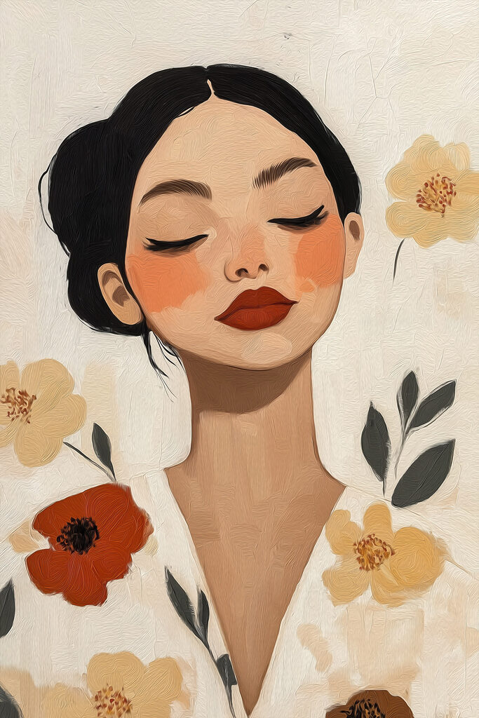 Woman with red lips and flowers Woman with red lips and flowers