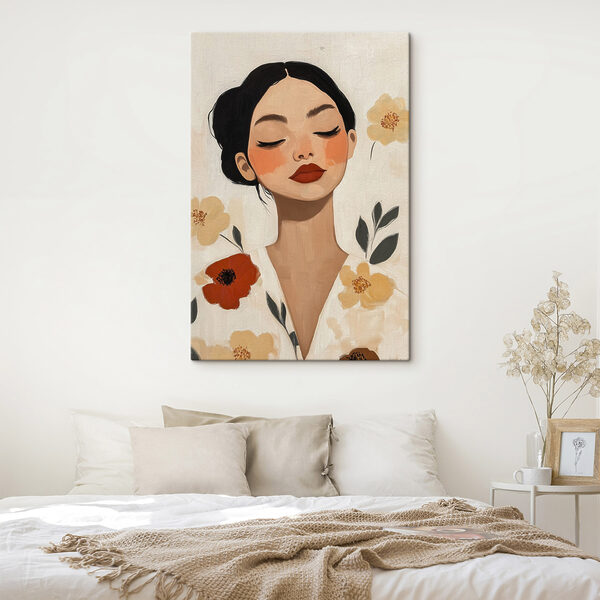 Woman with red lips and flowers Woman with red lips and flowers