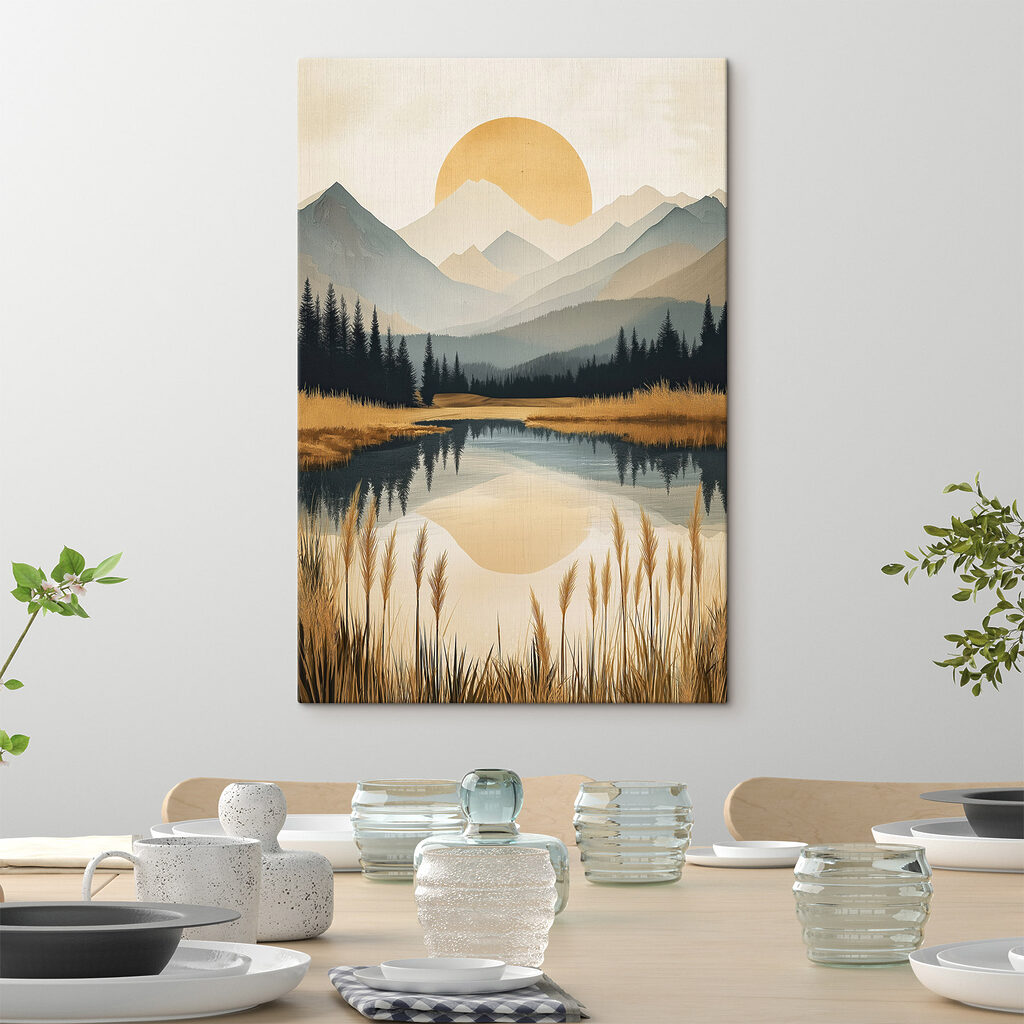 Landscape of a lake with mountains and trees