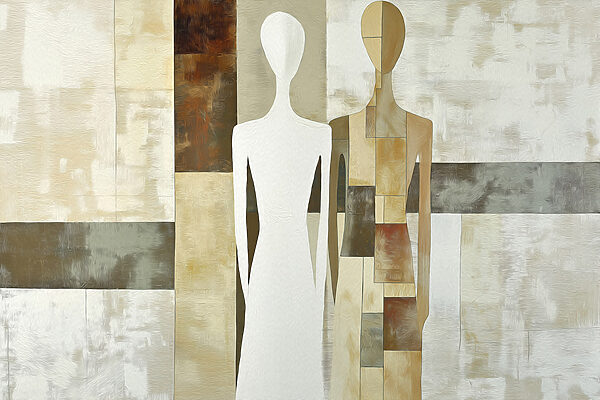 Couple of people in white and brown dresses
