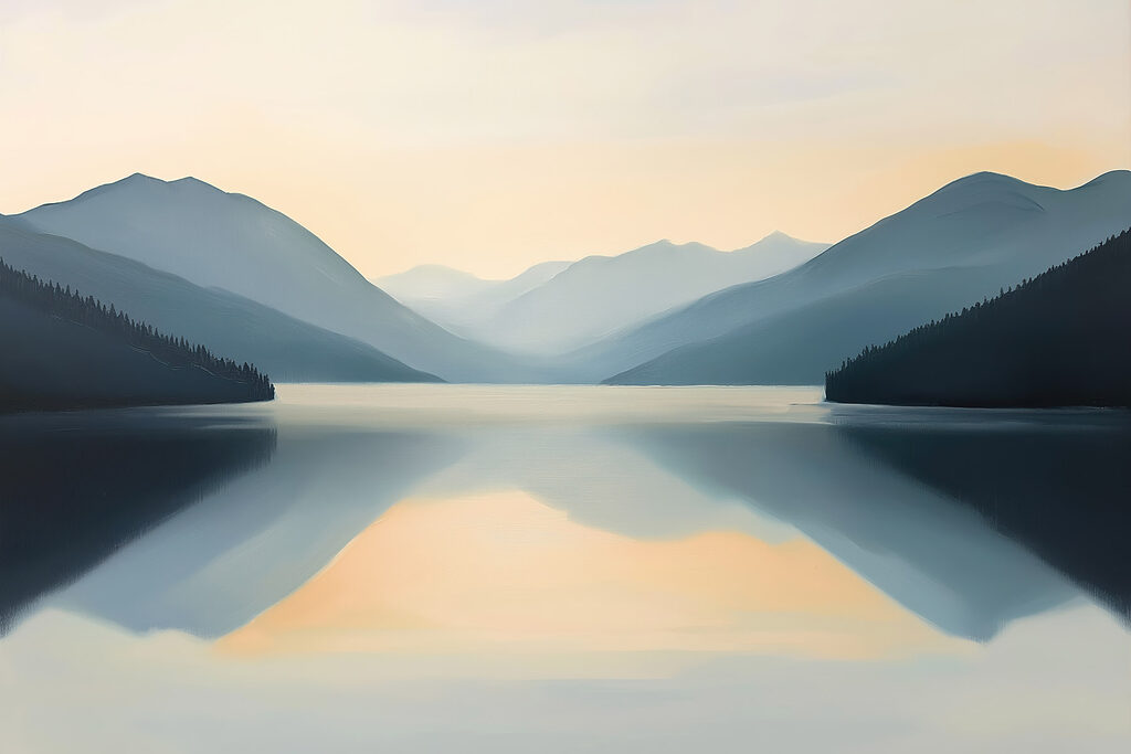 Lake with mountains in the background