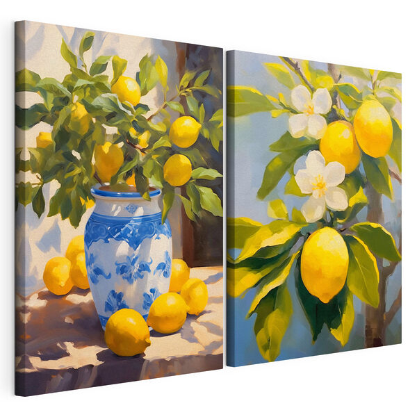 Impression sur toile modulaire Des citrons dans un vase et un vase avec des citrons
