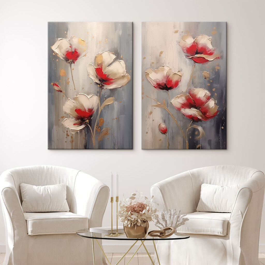 Painting of flowers on a grey background Painting of flowers on a grey background