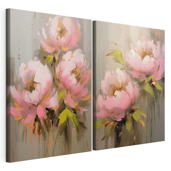 Impression sur toile modulaire Peinture représentant des fleurs sur fond gris