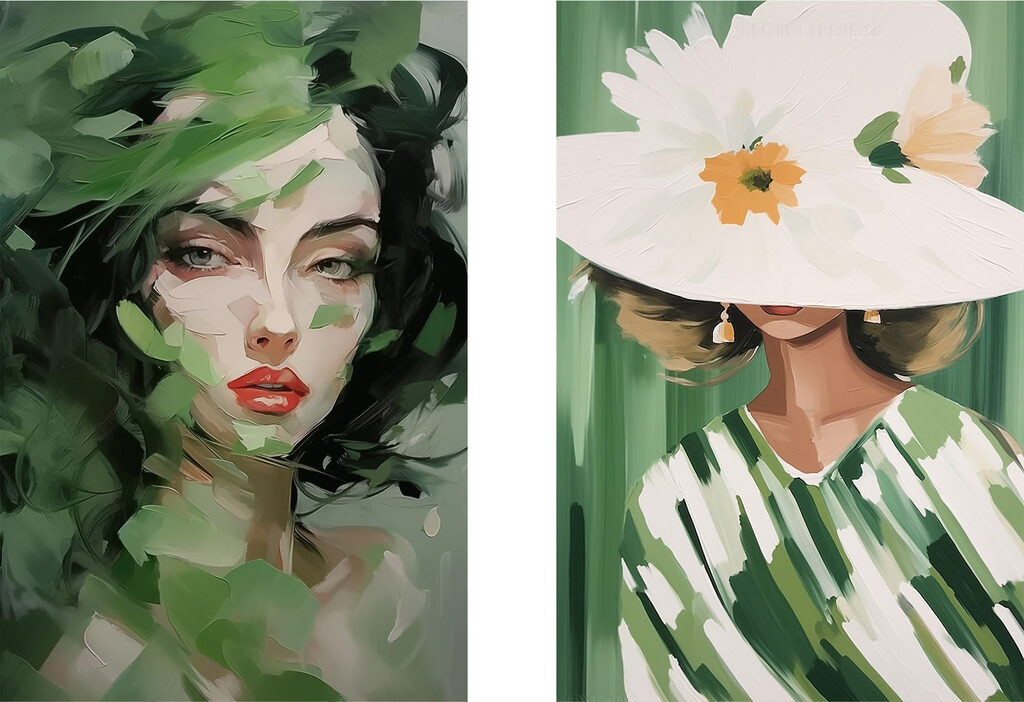 Two pictures of women with leaves Two pictures of women with leaves