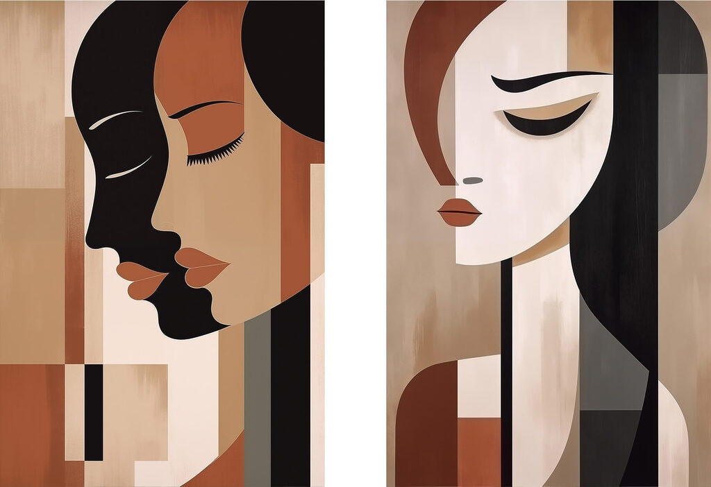 Two paintings of women with different colors Two paintings of women with different colors