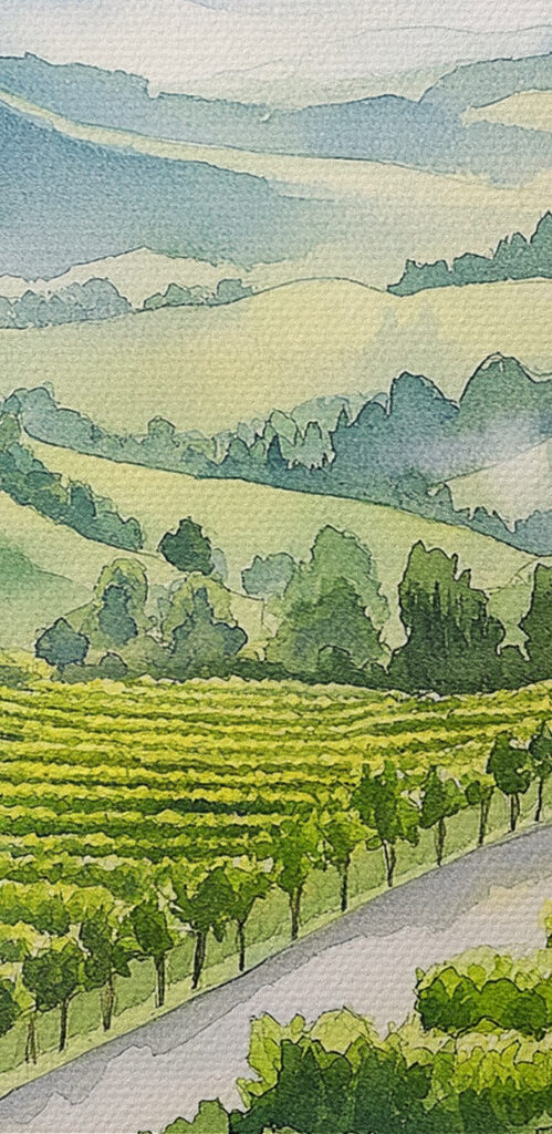 Painting of wine glasses and grapes on a table Painting of wine glasses and grapes on a table