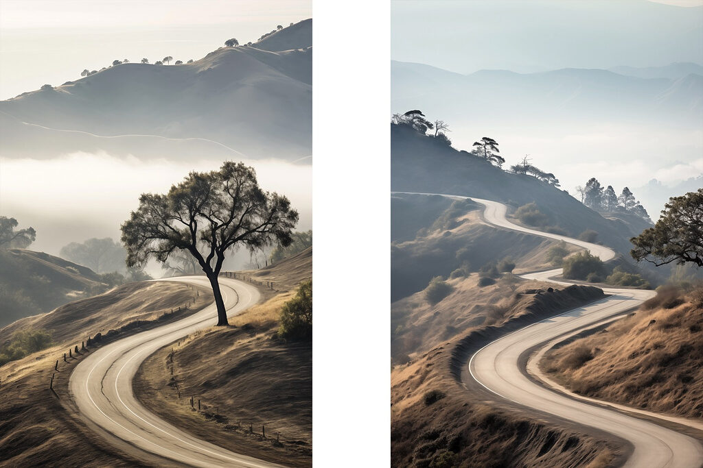 Winding road with a tree on it