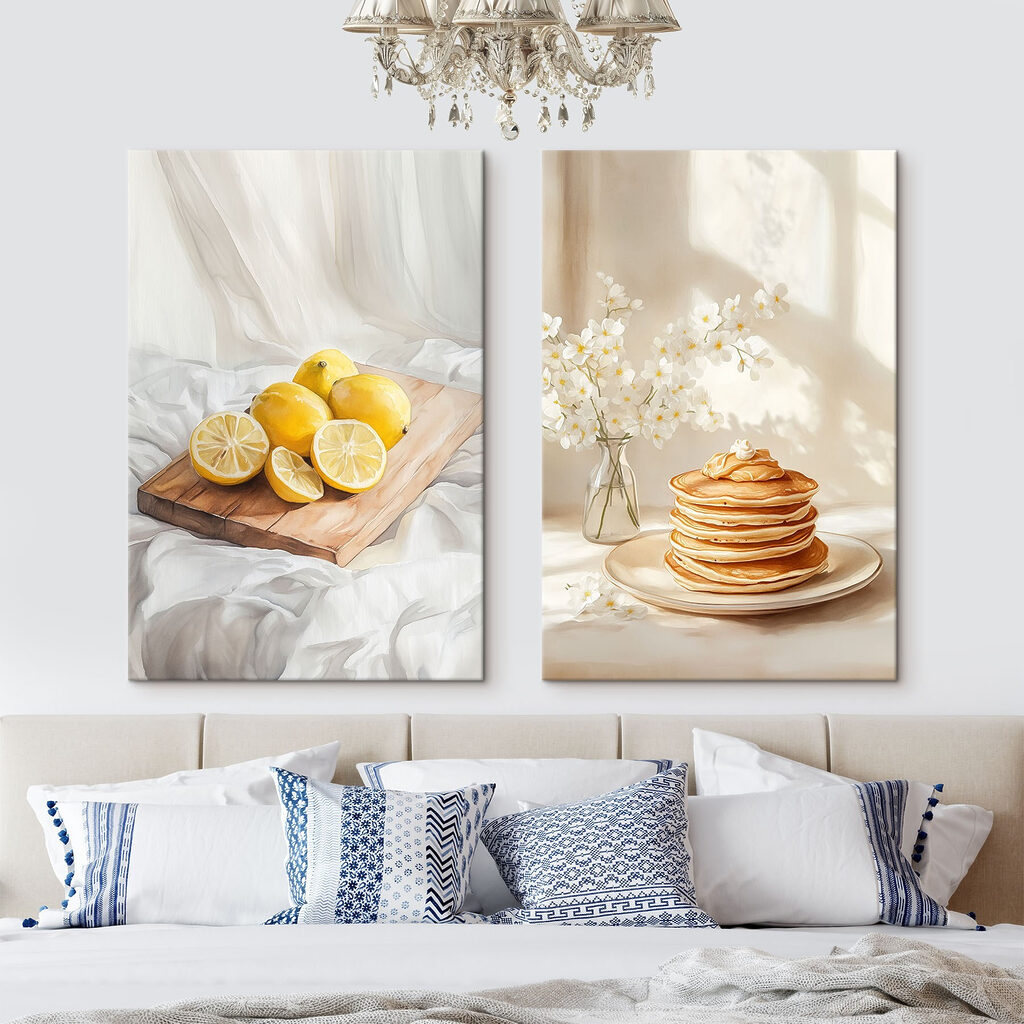 Lemons on a cutting board and a stack of pancakes Lemons on a cutting board and a stack of pancakes