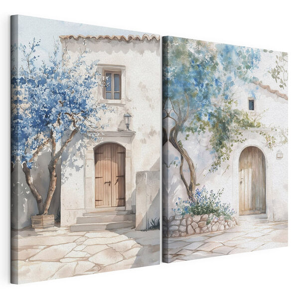 Aquarelle représentant une maison avec une porte et un seuil Impression sur toile modulaire Aquarelle représentant une maison avec une porte et un seuil