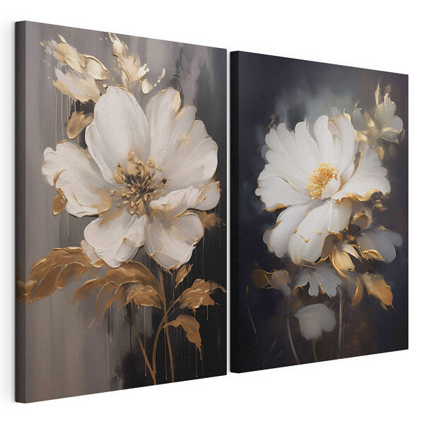 Impression sur toile modulaire Deux tableaux représentant des fleurs sur fond noir