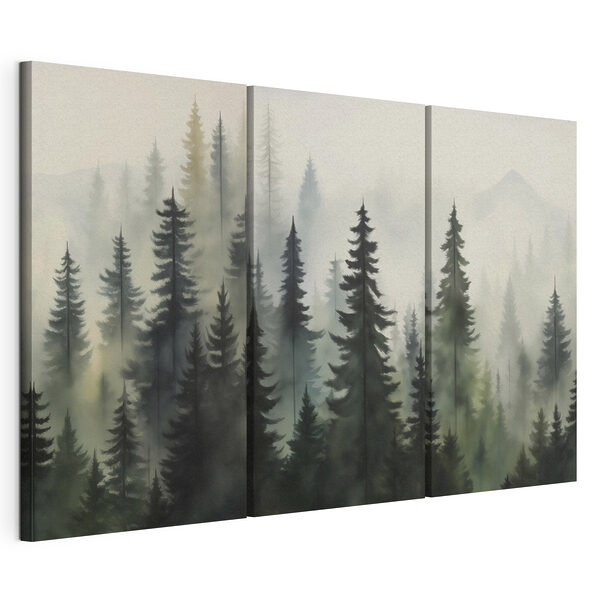 Groupe d'arbres dans le brouillard Impression sur toile modulaire Groupe d'arbres dans le brouillard