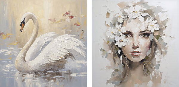 Painting of a woman with flowers in her hair and a swan Painting of a woman with flowers in her hair and a swan