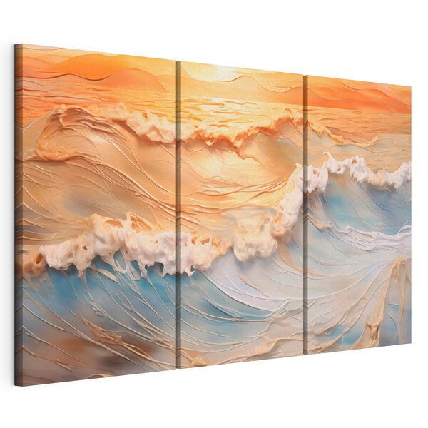 Des vagues paisibles à l'horizon du coucher de soleil Impression sur toile modulaire Des vagues paisibles à l'horizon du coucher de soleil