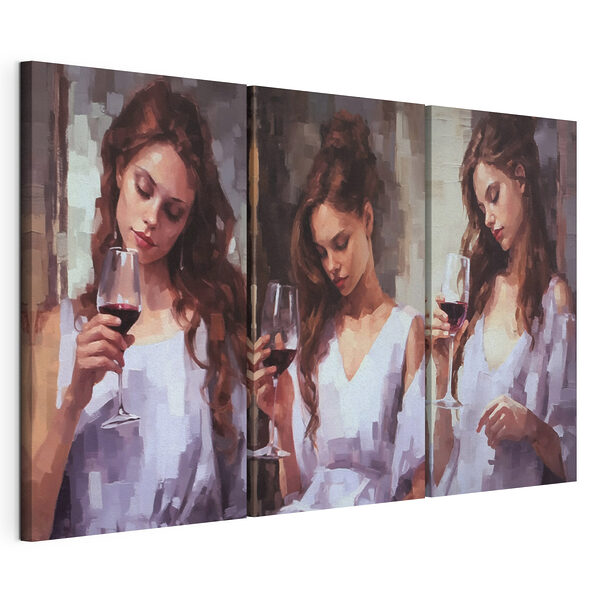 Collage représentant une femme tenant un verre à vin Impression sur toile modulaire Collage représentant une femme tenant un verre à vin