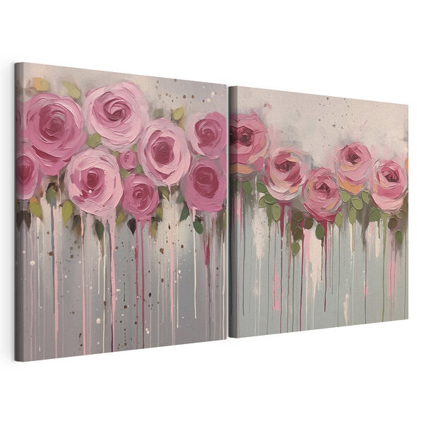 Impression sur toile modulaire Peinture représentant des fleurs roses