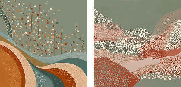 Two paintings of a landscape