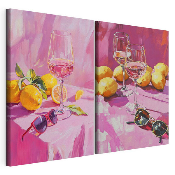 Tableau représentant des verres à vin et des citrons Impression sur toile modulaire Tableau représentant des verres à vin et des citrons