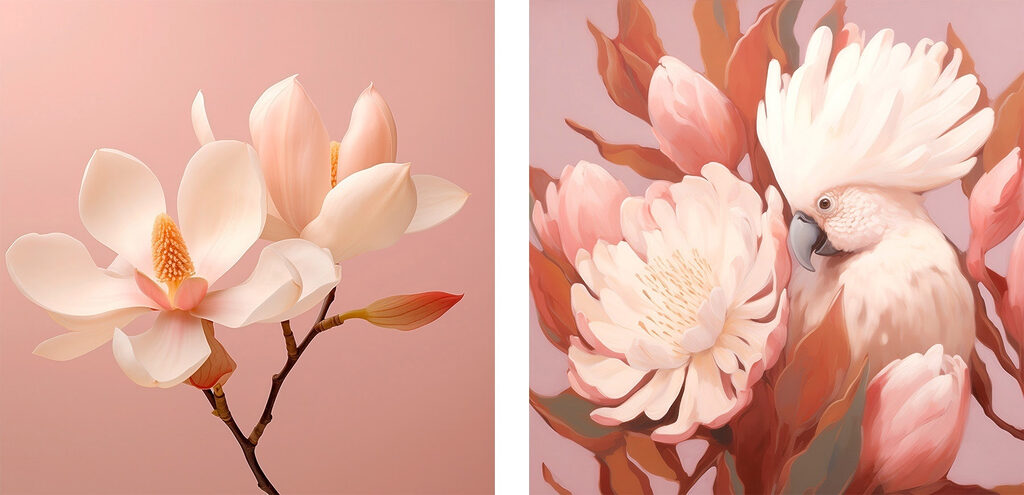 Delicate blooms and a charming bird Delicate blooms and a charming bird