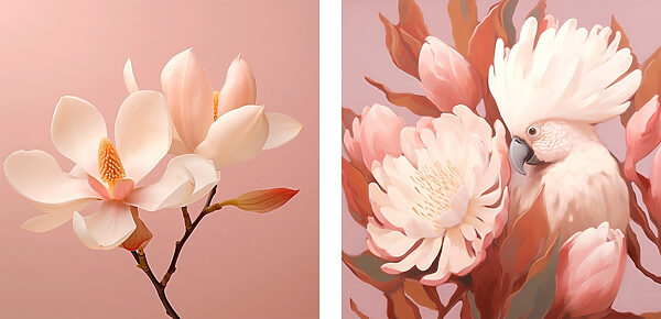 Delicate blooms and a charming bird Delicate blooms and a charming bird
