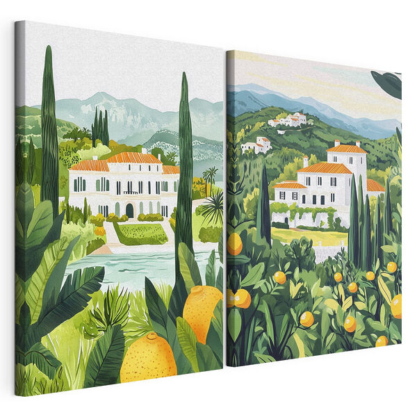 Peinture représentant une maison et une rivière Impression sur toile modulaire Peinture représentant une maison et une rivière