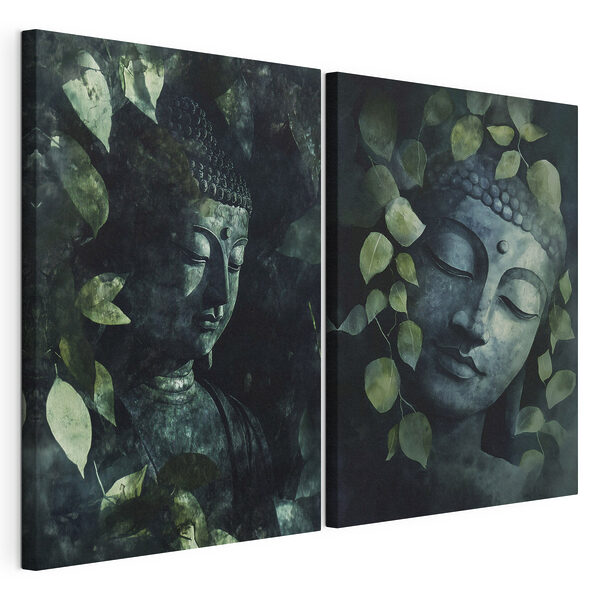 Bouddha serein au milieu d'une végétation luxuriante Impression sur toile modulaire Bouddha serein au milieu d'une végétation luxuriante
