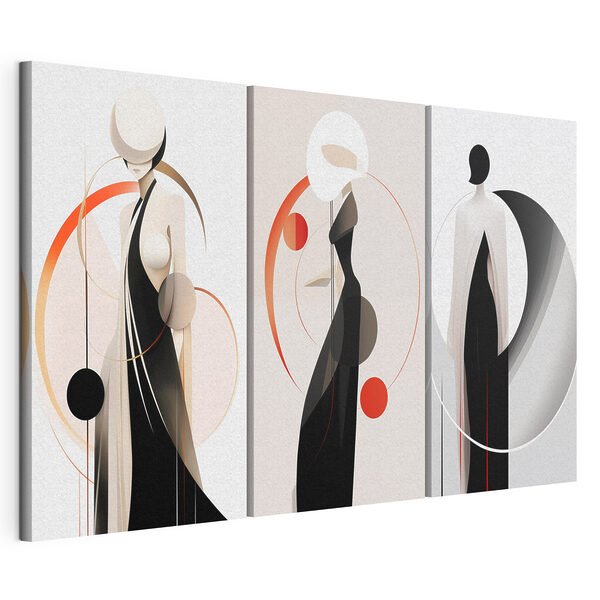 Collage représentant une femme en robe noire Impression sur toile modulaire Collage représentant une femme en robe noire