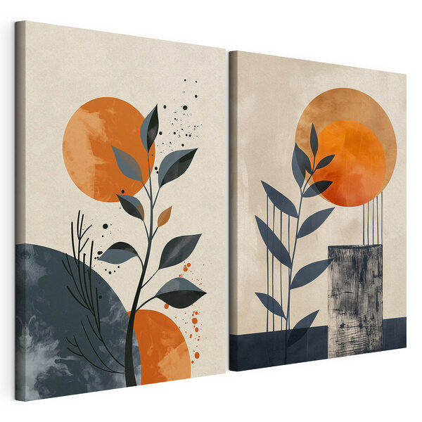 Deux tableaux représentant des plantes et le soleil Impression sur toile modulaire Deux tableaux représentant des plantes et le soleil