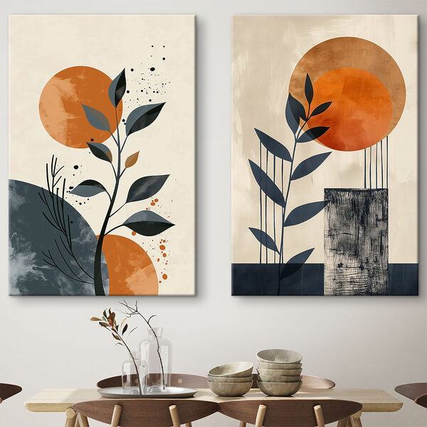 Two paintings of plants and sun