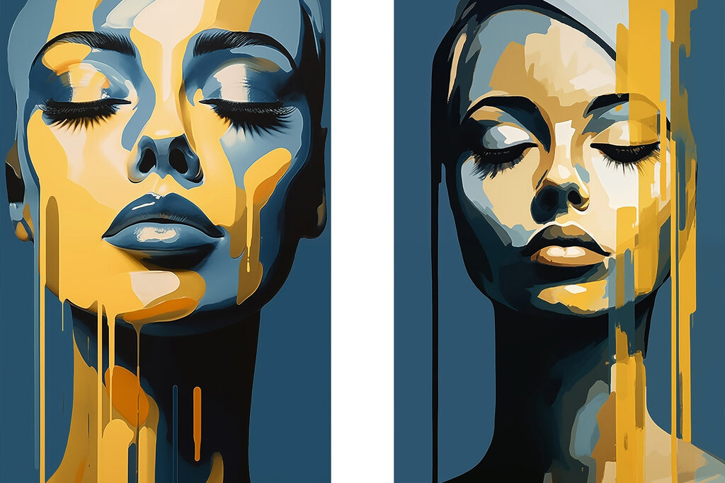 Woman's face with yellow paint dripping from her face Woman's face with yellow paint dripping from her face
