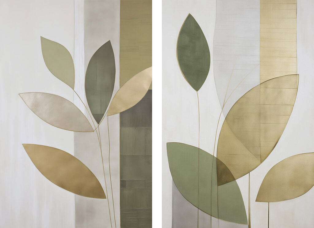 Collage of a painting of leaves