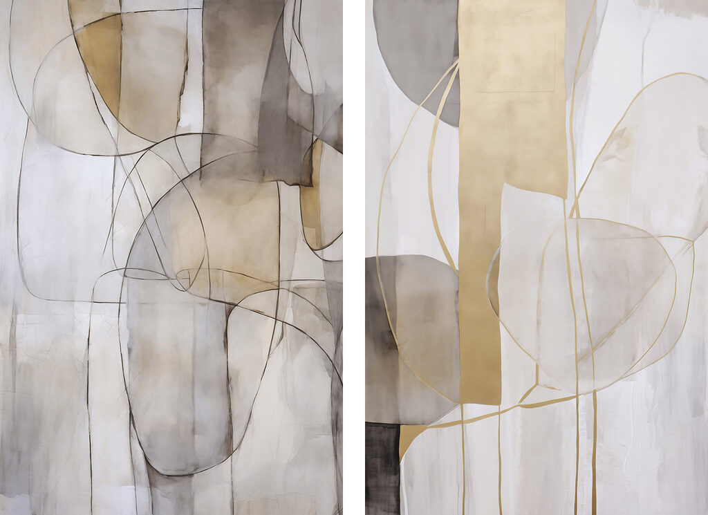 Two paintings of different shapes and colors Two paintings of different shapes and colors