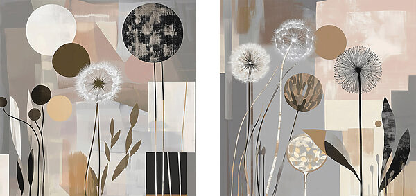 Two paintings of dandelions