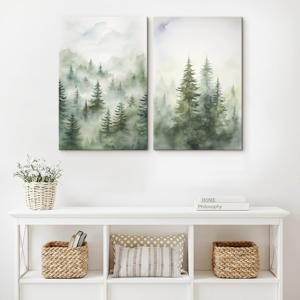 Painting of trees in the fog Painting of trees in the fog