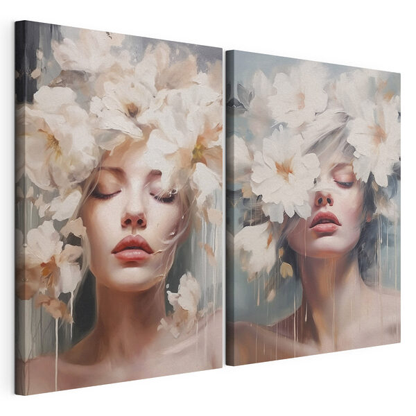 Femme avec des fleurs dans les cheveux Impression sur toile modulaire Femme avec des fleurs dans les cheveux