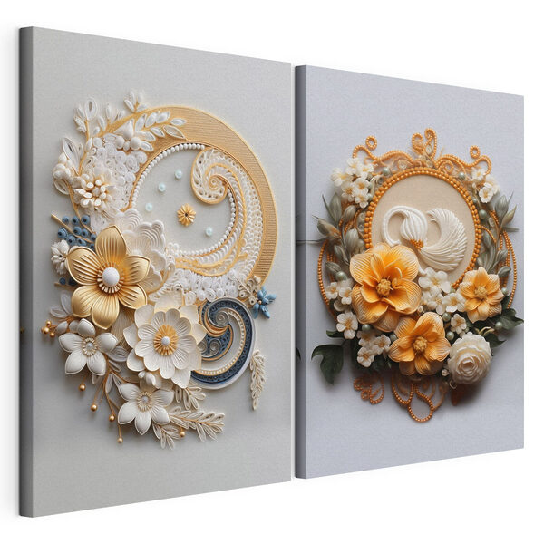Collage d'images de fleurs et de feuilles Impression sur toile modulaire Collage d'images de fleurs et de feuilles