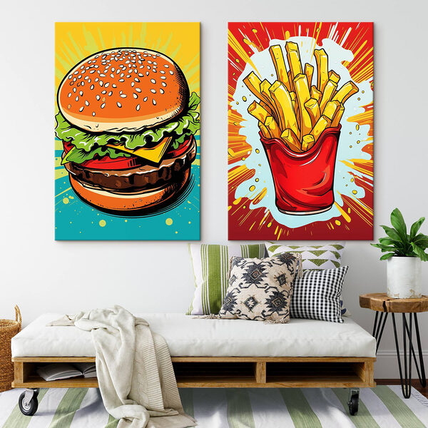 Burger and fries in a red bag Burger and fries in a red bag