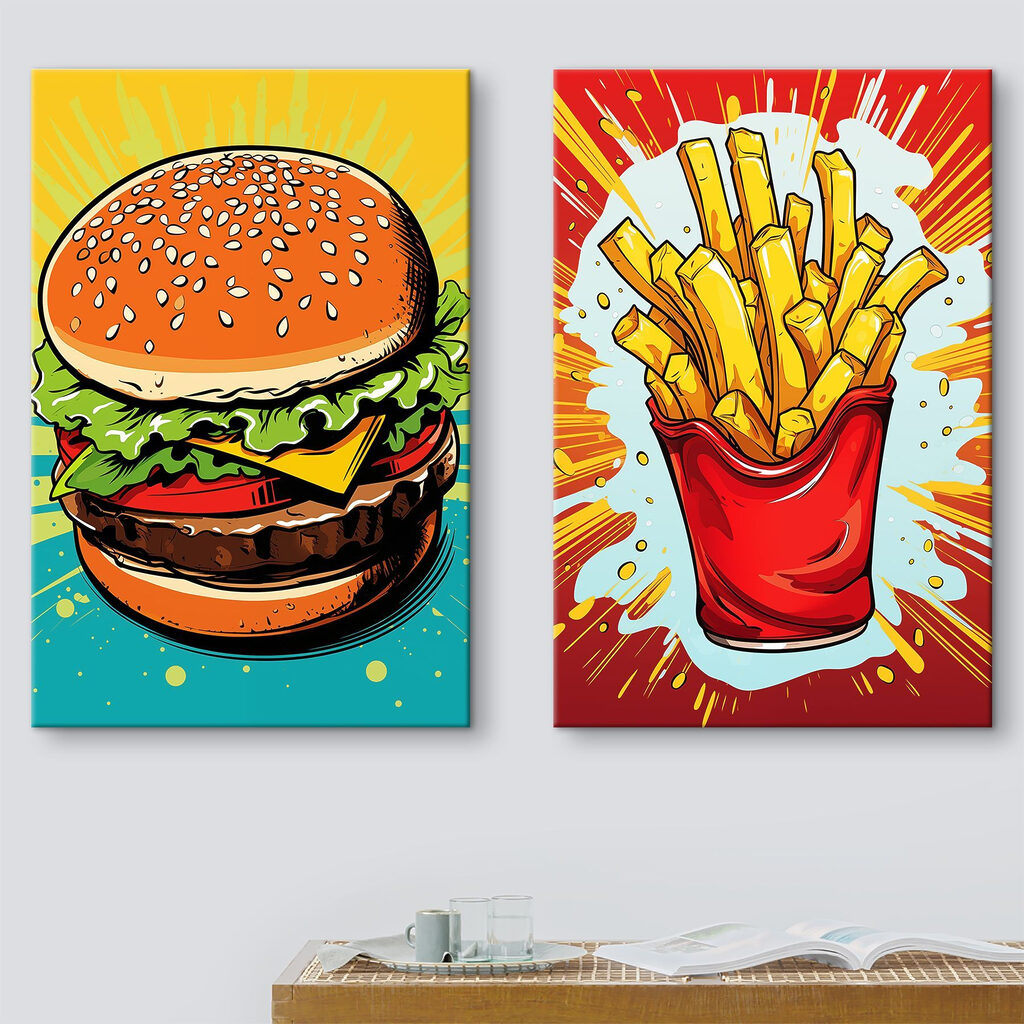 Burger and fries in a red bag Burger and fries in a red bag