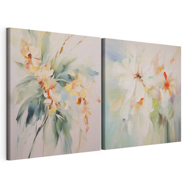 Deux tableaux représentant des fleurs sur un fond blanc Impression sur toile modulaire Deux tableaux représentant des fleurs sur un fond blanc