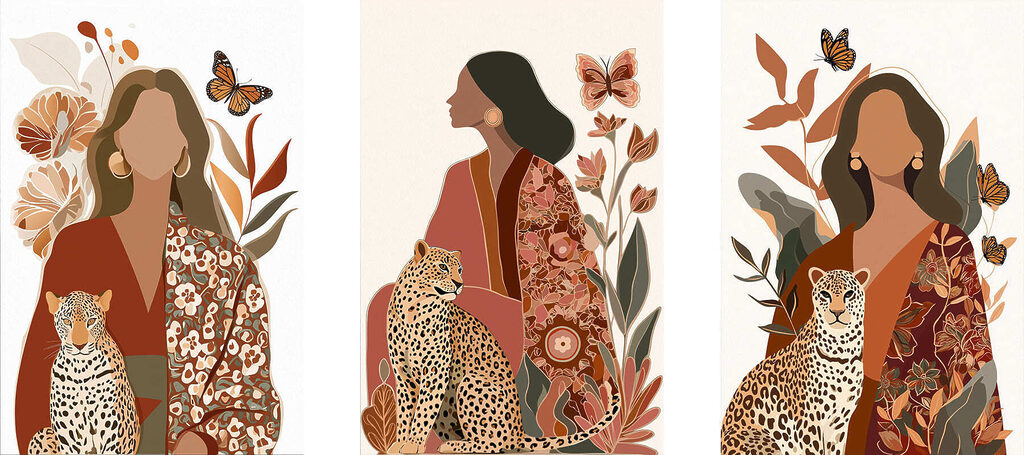 Woman sitting with a cheetah