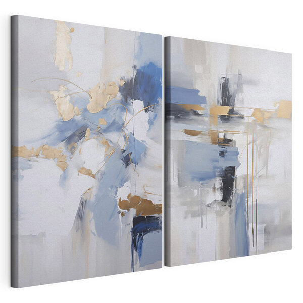 Deux tableaux bleus et blancs Impression sur toile modulaire Deux tableaux bleus et blancs