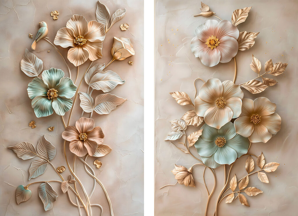 Delicate floral designs in soft hues Delicate floral designs in soft hues