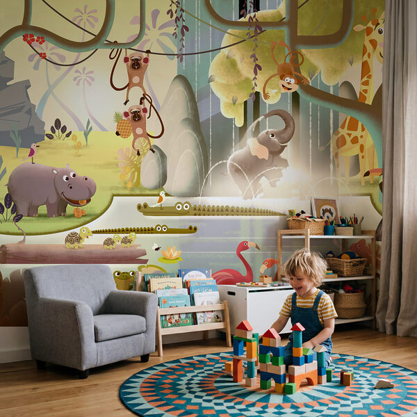 Dessin humoristique représentant des animaux dans un étang