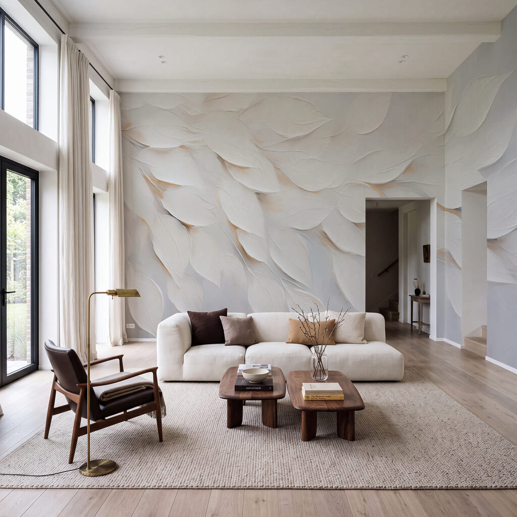 Peinture représentant une feuille blanche sur un fond blanc