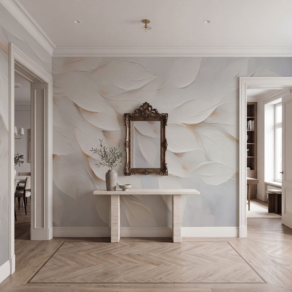 Peinture représentant une feuille blanche sur un fond blanc