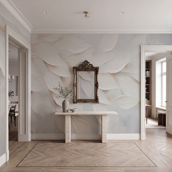 Peinture représentant une feuille blanche sur un fond blanc